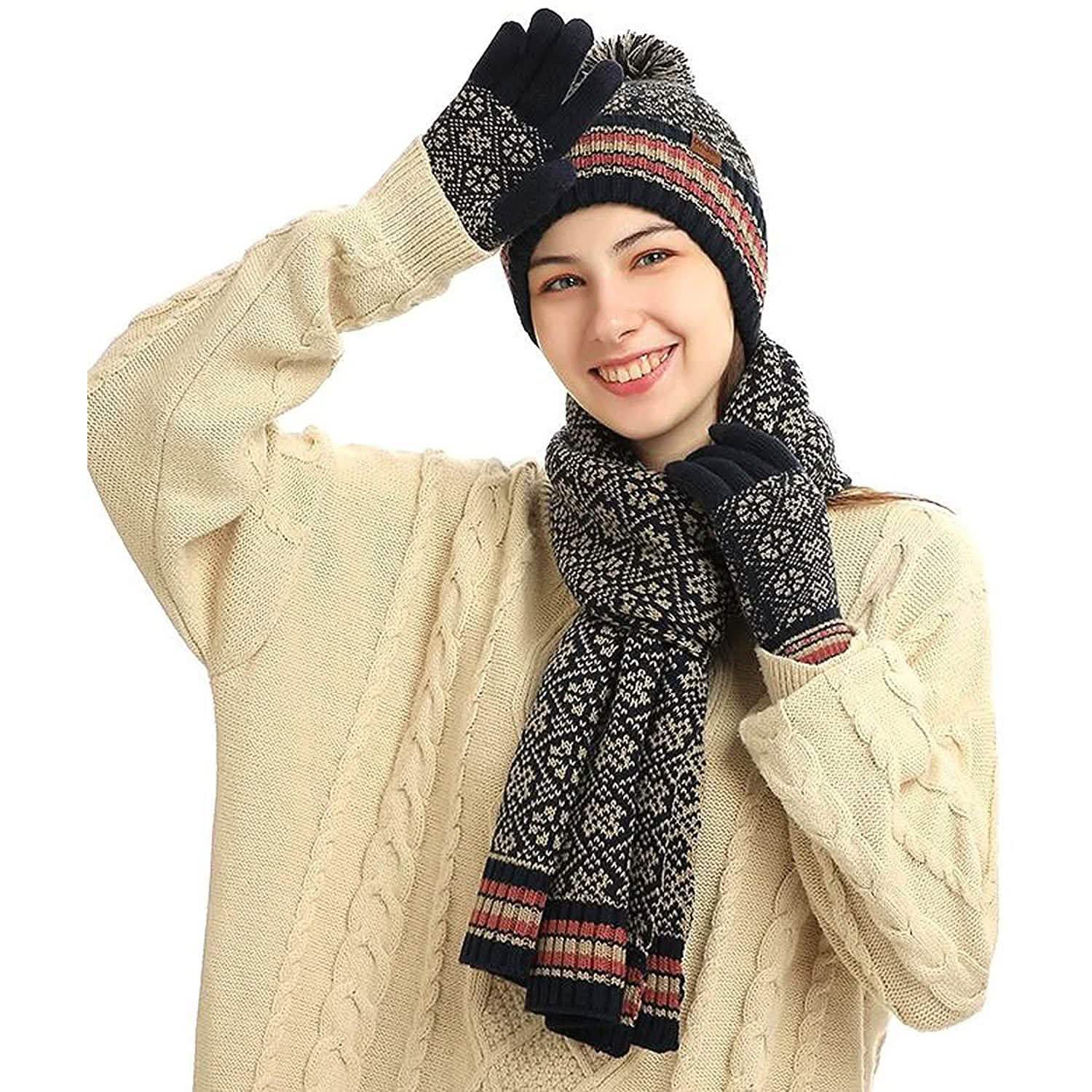 3-in-1 Soft Warm Thick Cable Knitted Beanie Hat Scarf and Gloves Winter Set DailySale