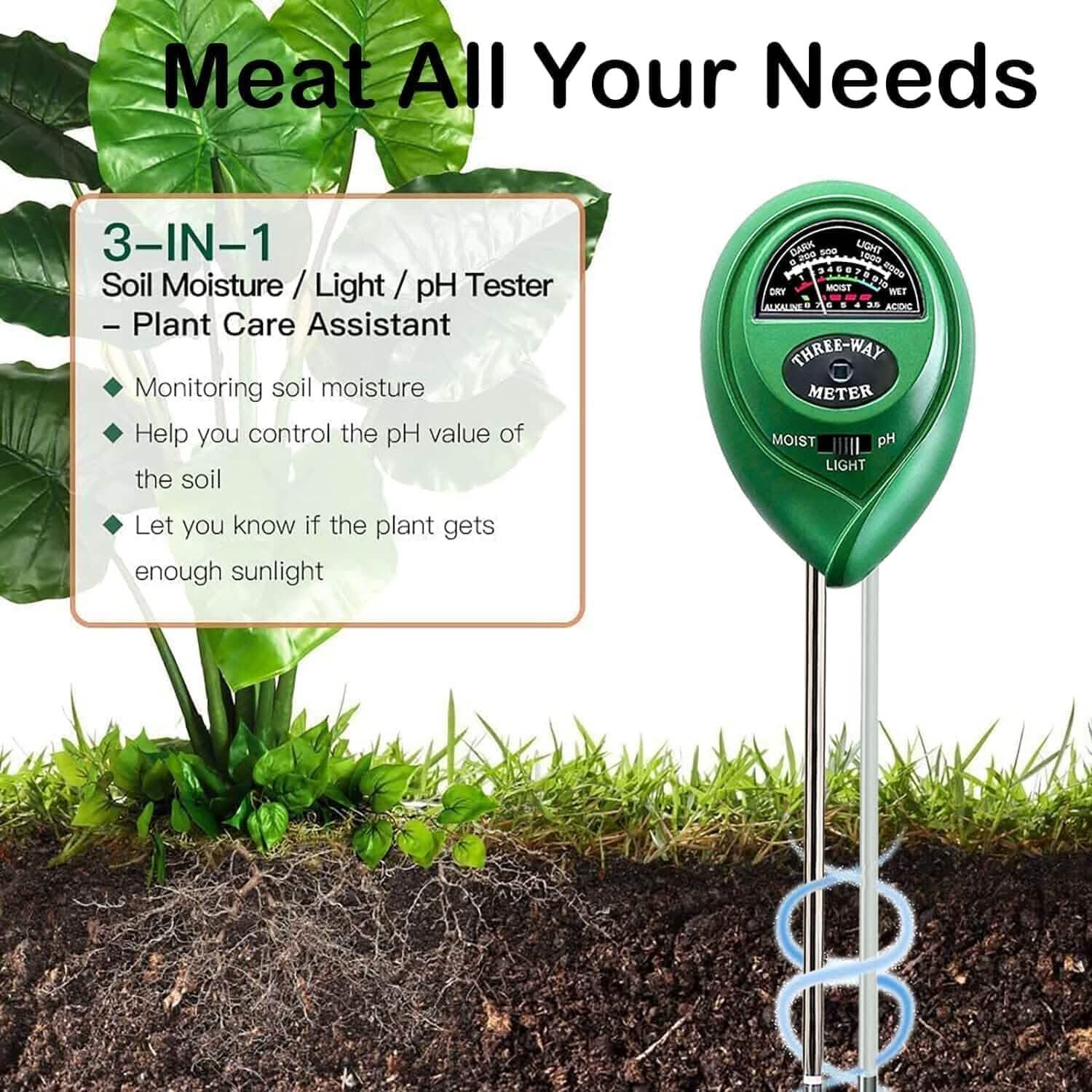 3-in-1 Soil Moisture Meter Probe Tester pH/Light for Plants DailySale