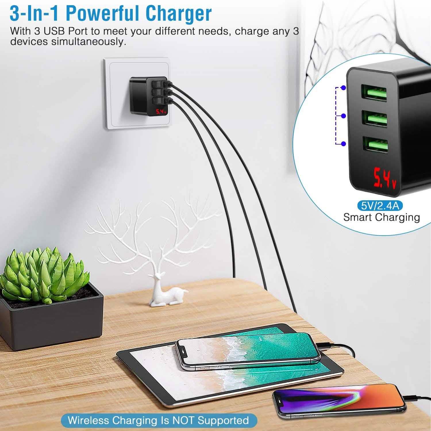 3-Pack: 3-Port USB Hub Charger Wall Power Charging Plug Adapter DailySale