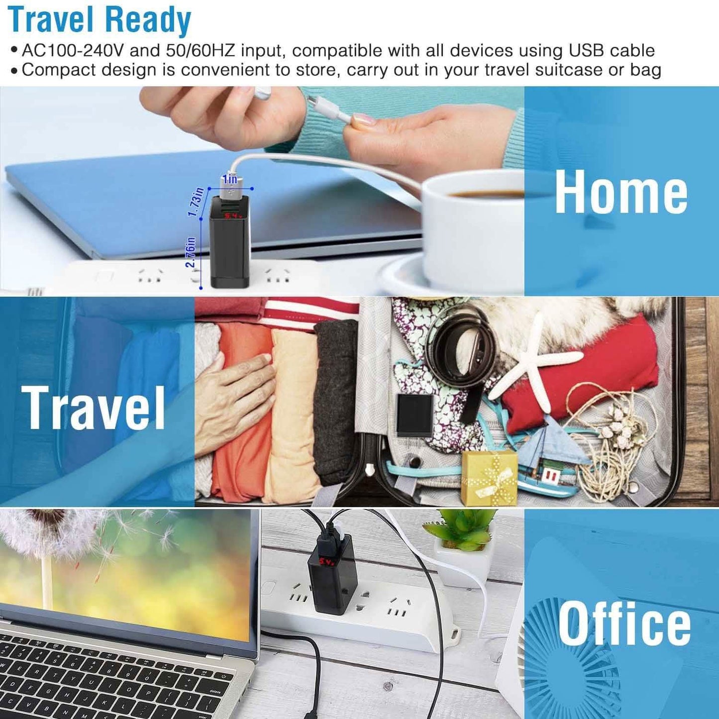 3-Pack: 3-Port USB Hub Charger Wall Power Charging Plug Adapter DailySale