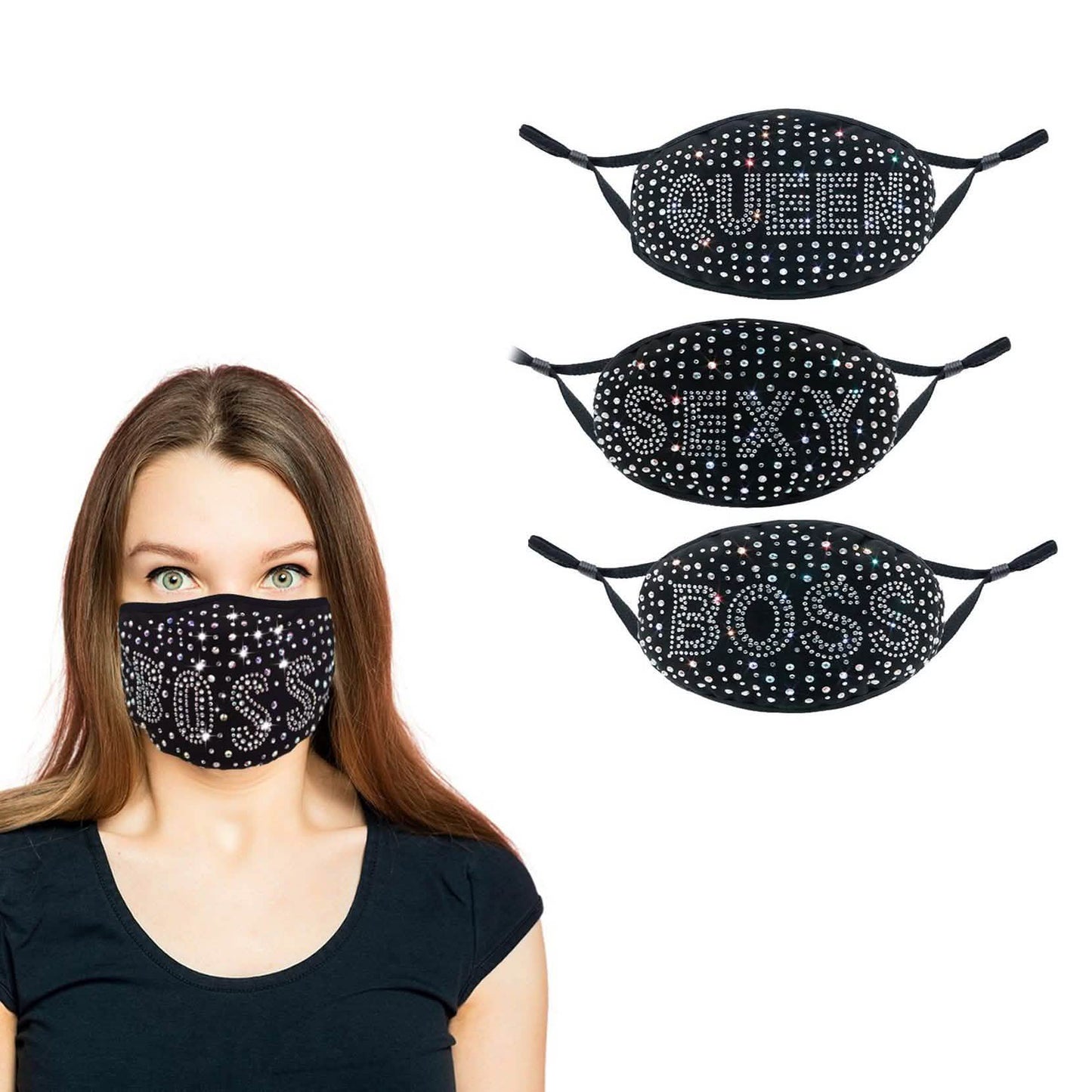 3-Pack: All the Blings Rhinestone Cotton Face Mask DailySale