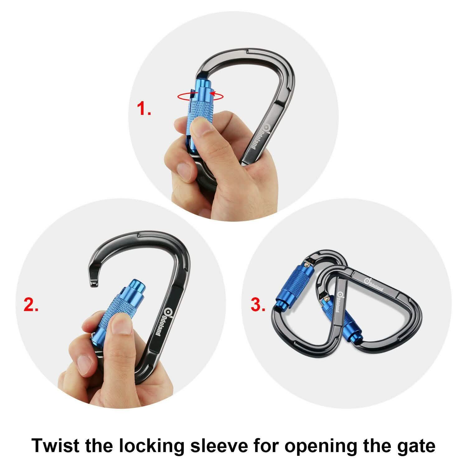 3-Pack: Auto Locking Rock Climbing Carabiner Clips Heavy Duty Caribeaners D-Shaped DailySale