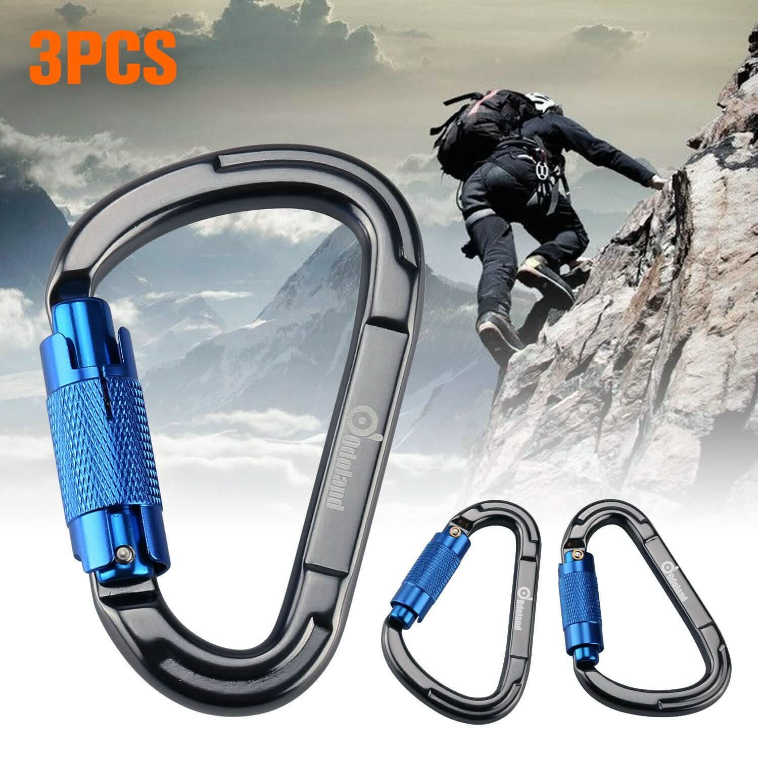 3-Pack: Auto Locking Rock Climbing Carabiner Clips Heavy Duty Caribeaners D-Shaped DailySale