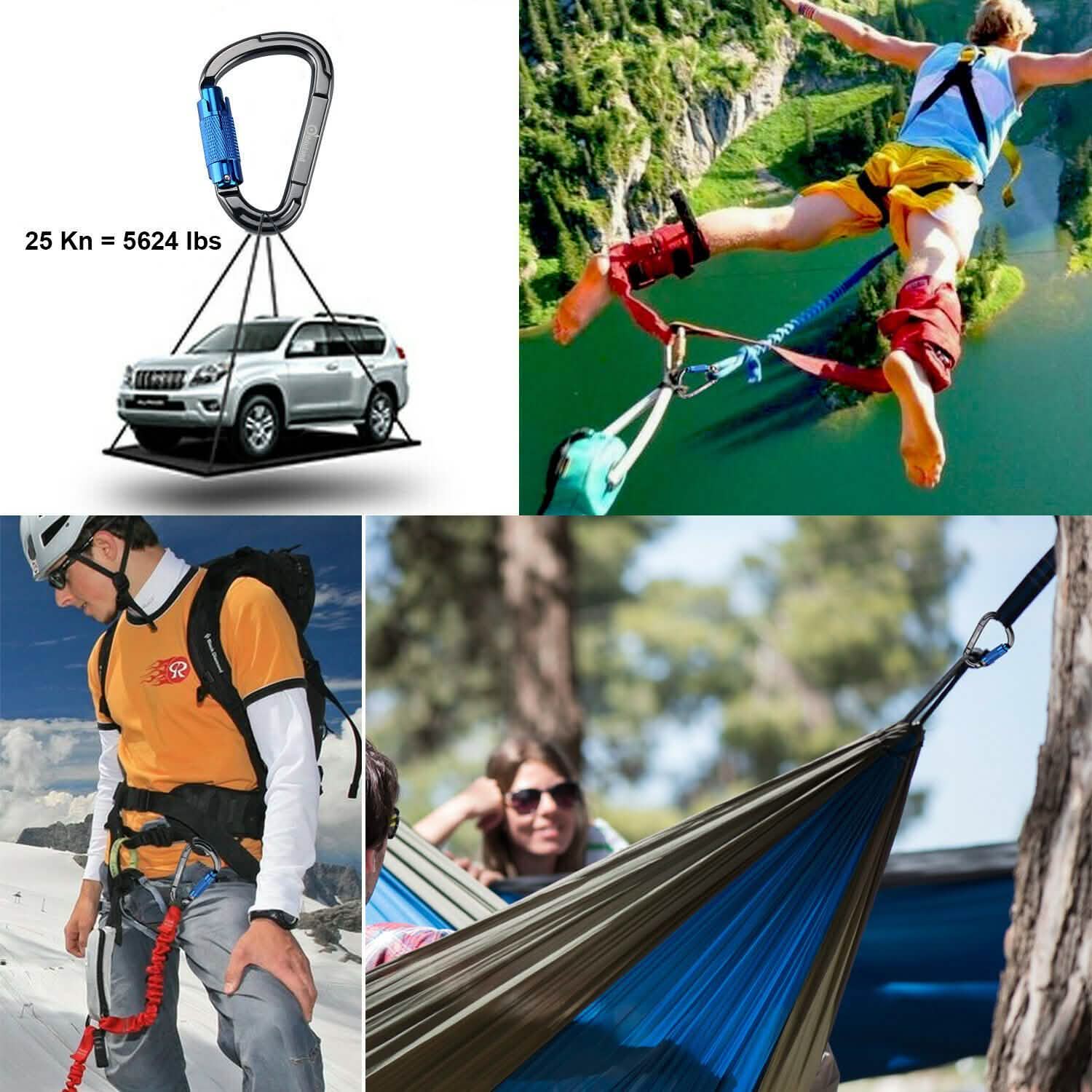 3-Pack: Auto Locking Rock Climbing Carabiner Clips Heavy Duty Caribeaners D-Shaped DailySale
