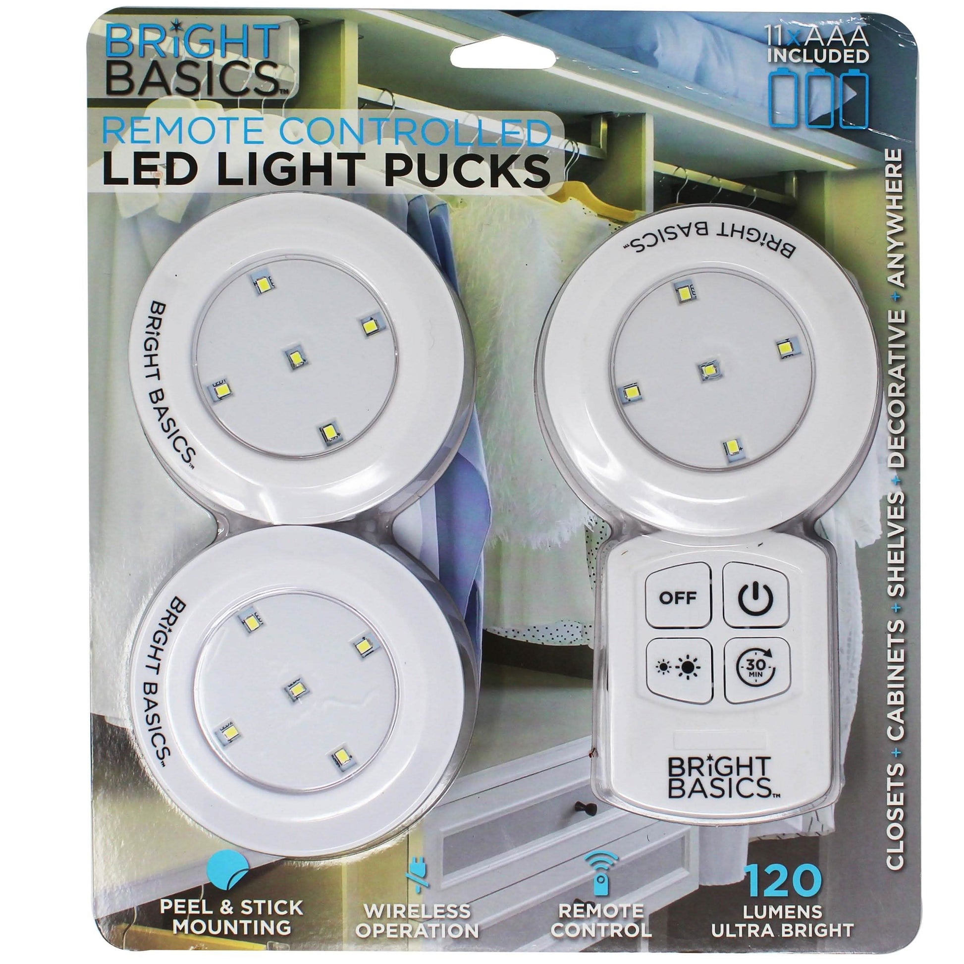 3-Pack: Bright Basics Ultra Thin Wireless LED Puck Lights with Remote Control DailySale