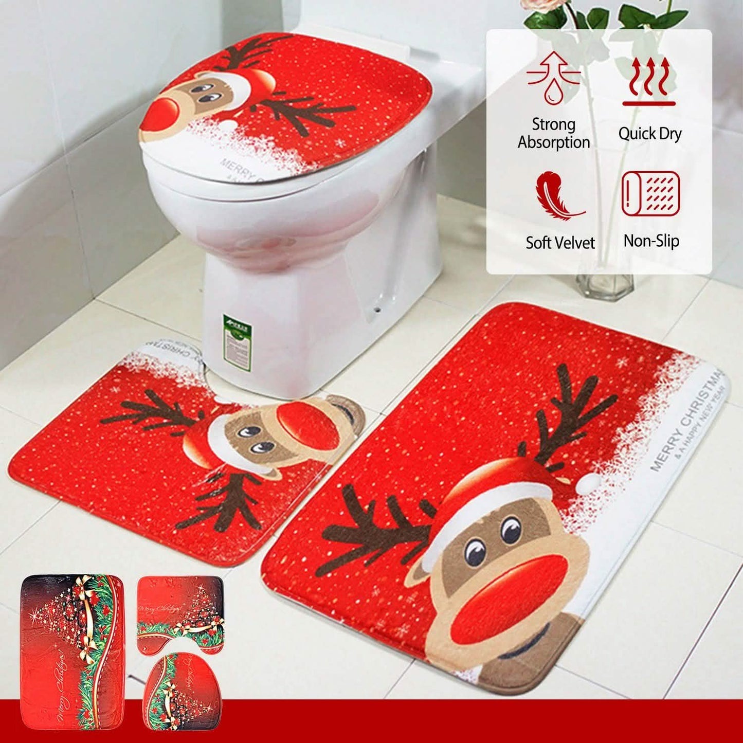 3-Pack: Christmas Bathroom Rugs Set DailySale