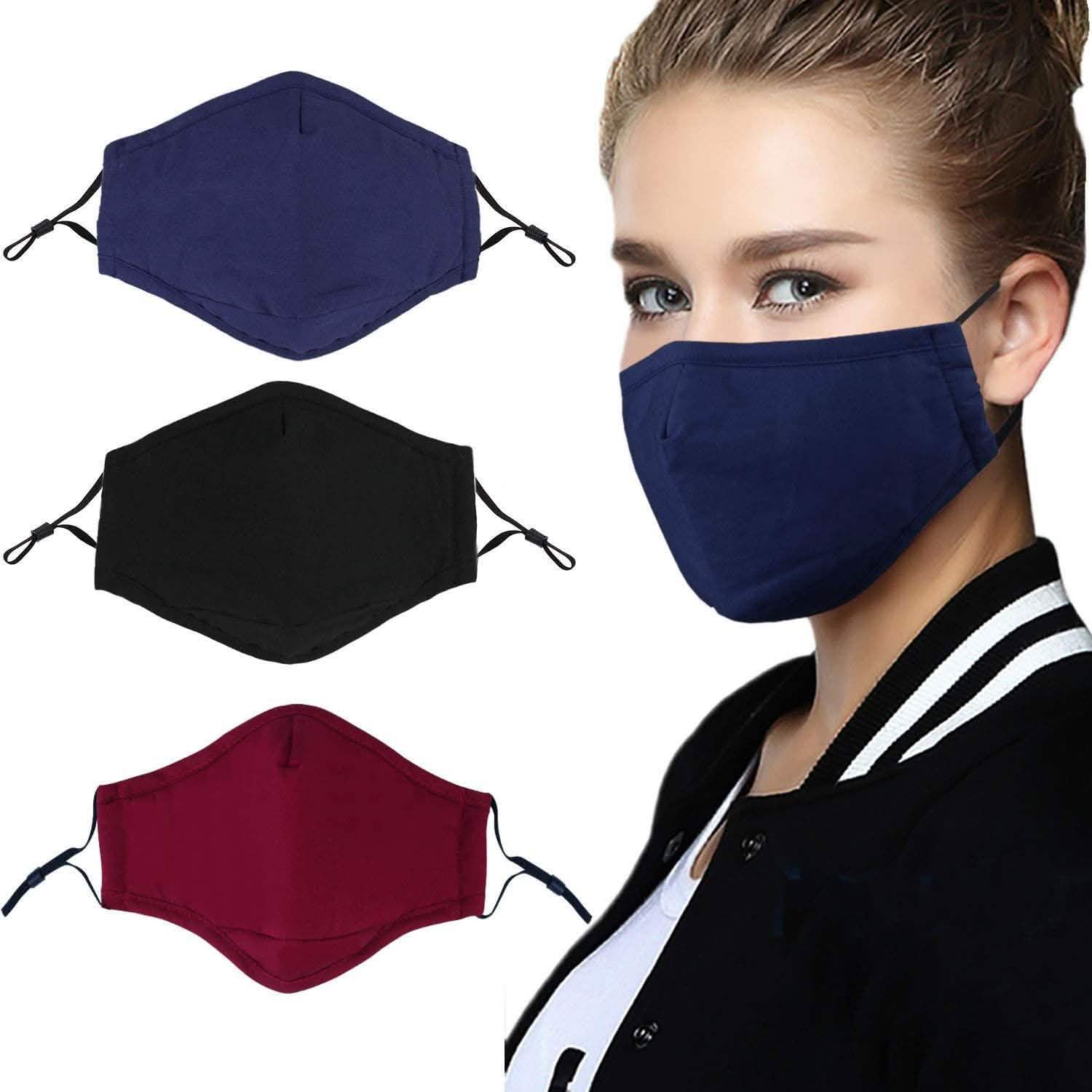 3-Pack: Cotton Reusable Washable Adjustable Face Masks with Filter Pocket DailySale