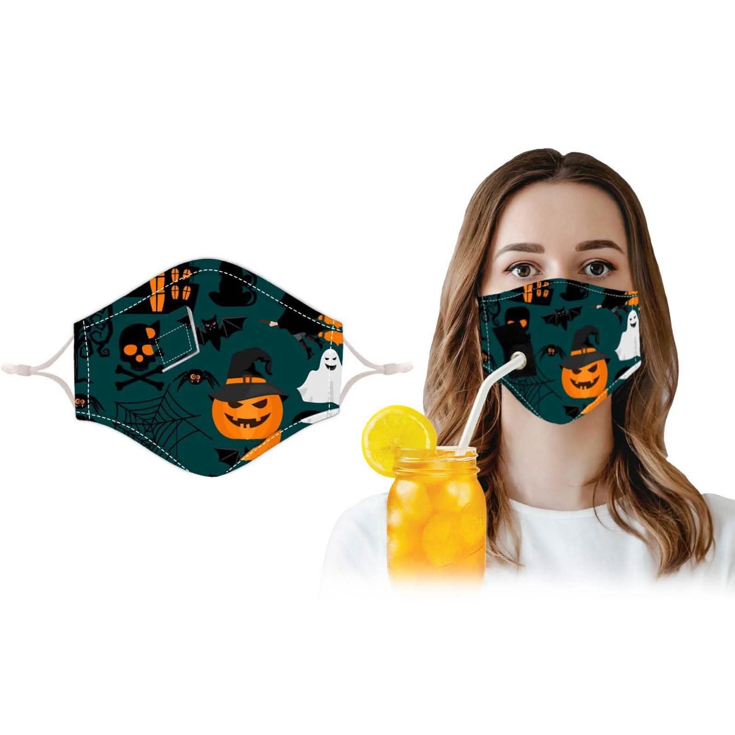 3-Pack: Halloween Special Reusable Face Mask With Drinking Straw Hole DailySale