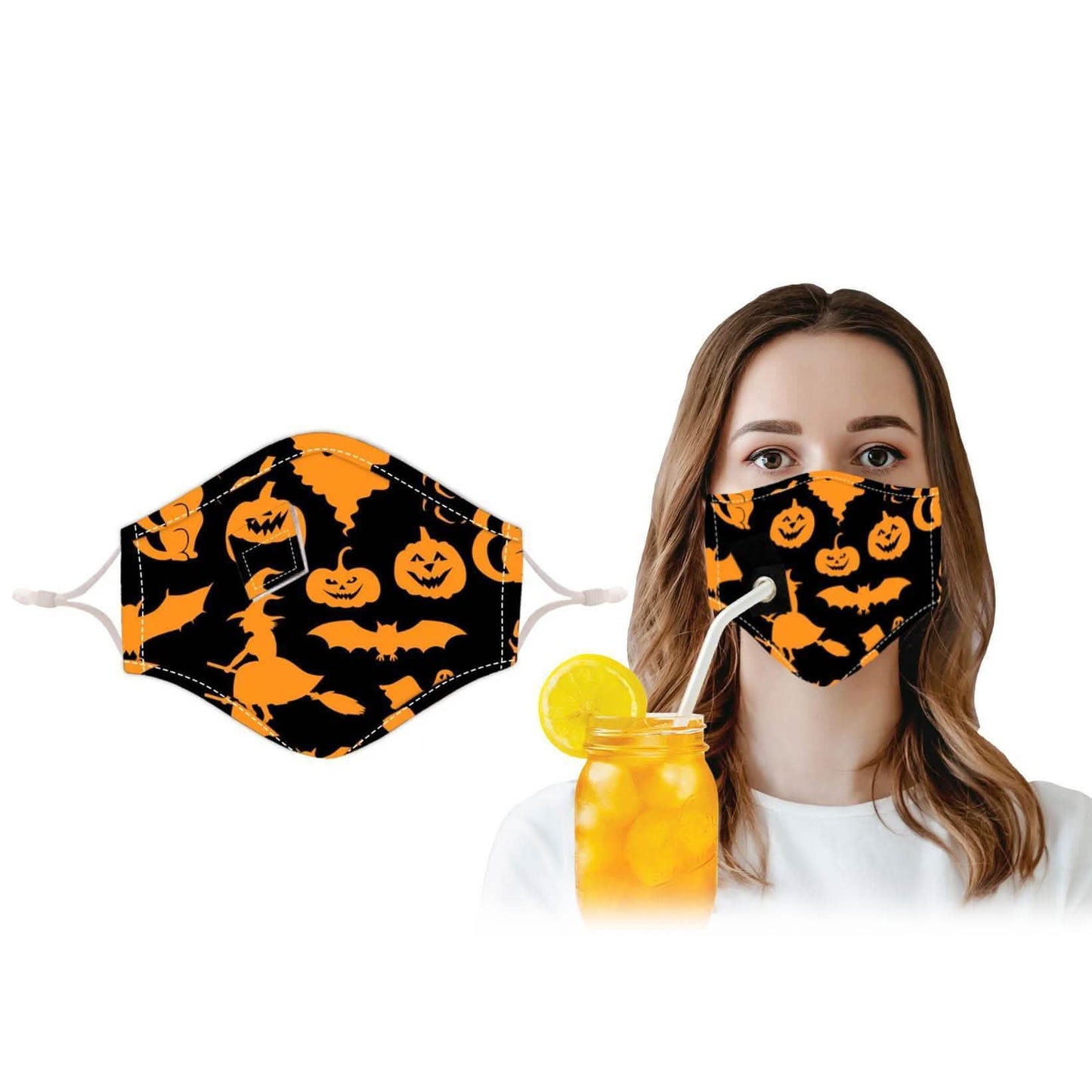 3-Pack: Halloween Special Reusable Face Mask With Drinking Straw Hole DailySale