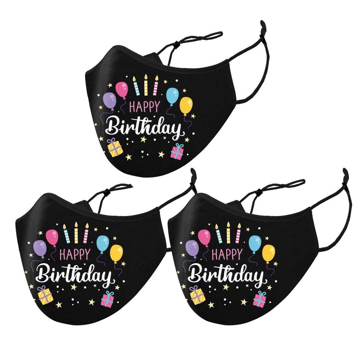 3-Pack: Happy Birthday Double Layered Reusable Face Mask With Adjustable Earloops DailySale