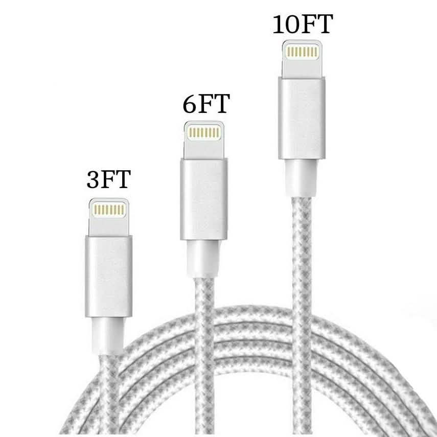 3-Pack: Heavy Duty Braided iPhone Lightning USB Cable - White DailySale