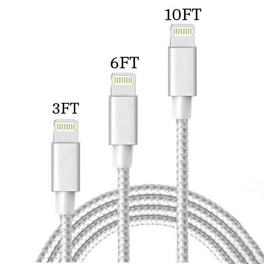 3-Pack: Heavy Duty Braided iPhone Lightning USB Cable - White DailySale