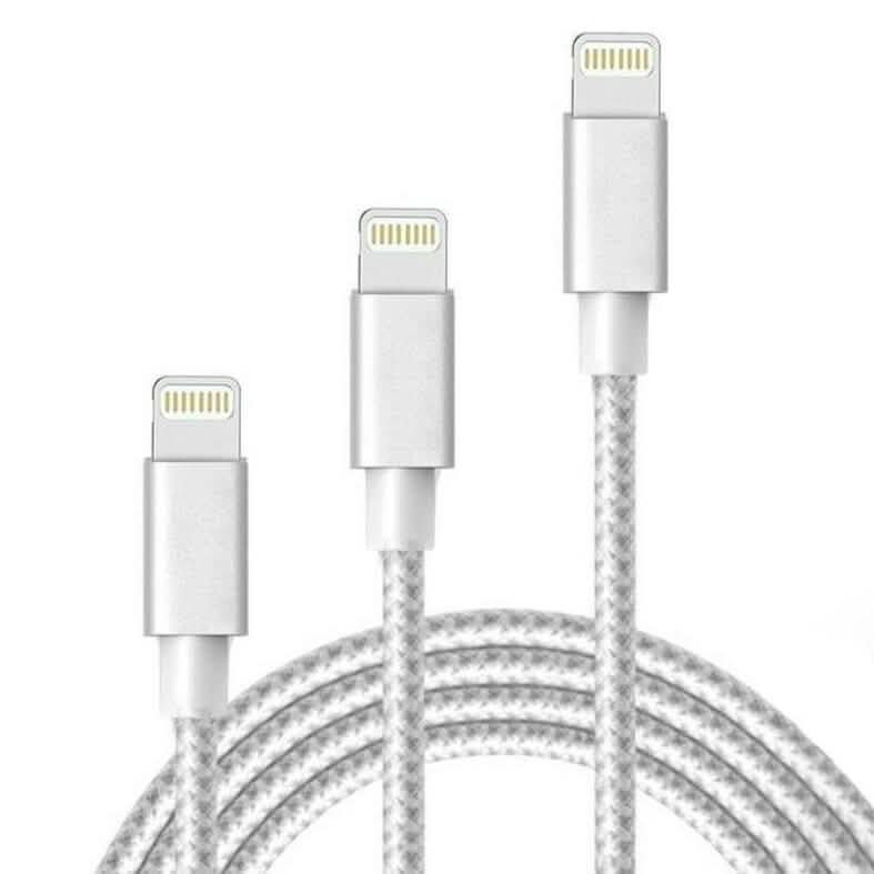 3-Pack: Heavy Duty Braided iPhone Lightning USB Cable - White DailySale