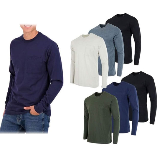 3-Pack: Men's Cotton Long Sleeve T-Shirt with Chest Pocket DailySale