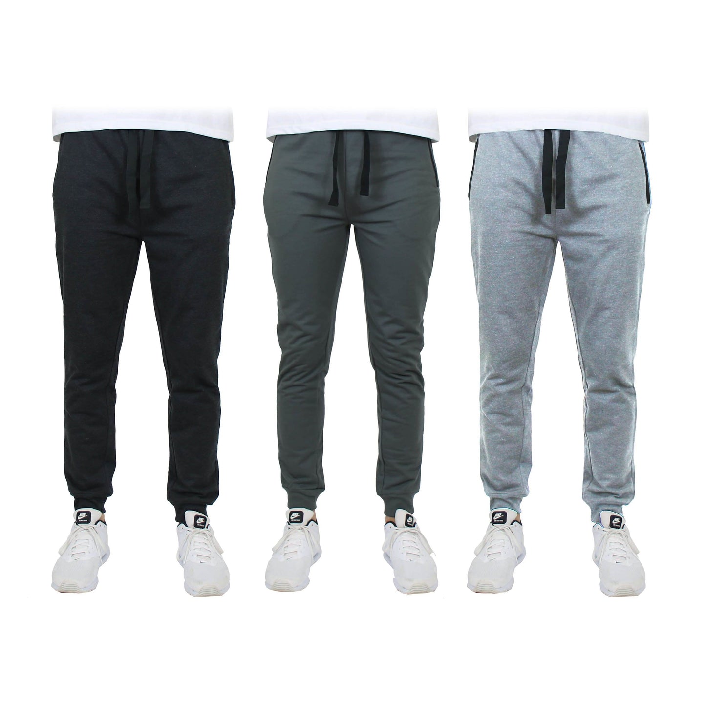 3-Pack: Men's Slim Fitting French Terry Jogger Lounge Pants with Zipper Pockets DailySale