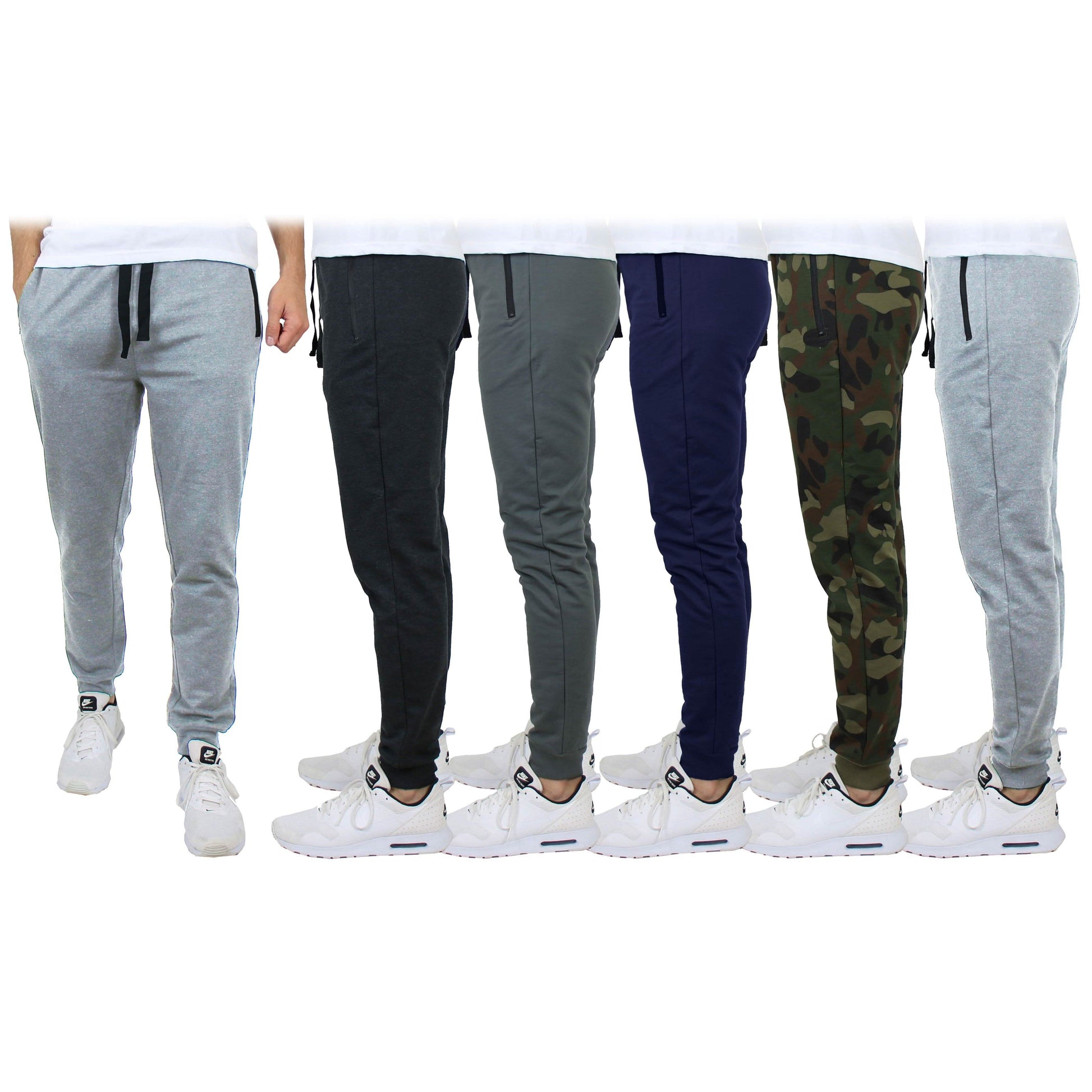 3-Pack: Men's Slim Fitting French Terry Jogger Lounge Pants with Zipper Pockets DailySale