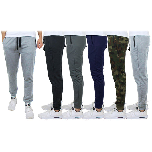 3-Pack: Men's Slim Fitting French Terry Jogger Lounge Pants with Zipper Pockets DailySale