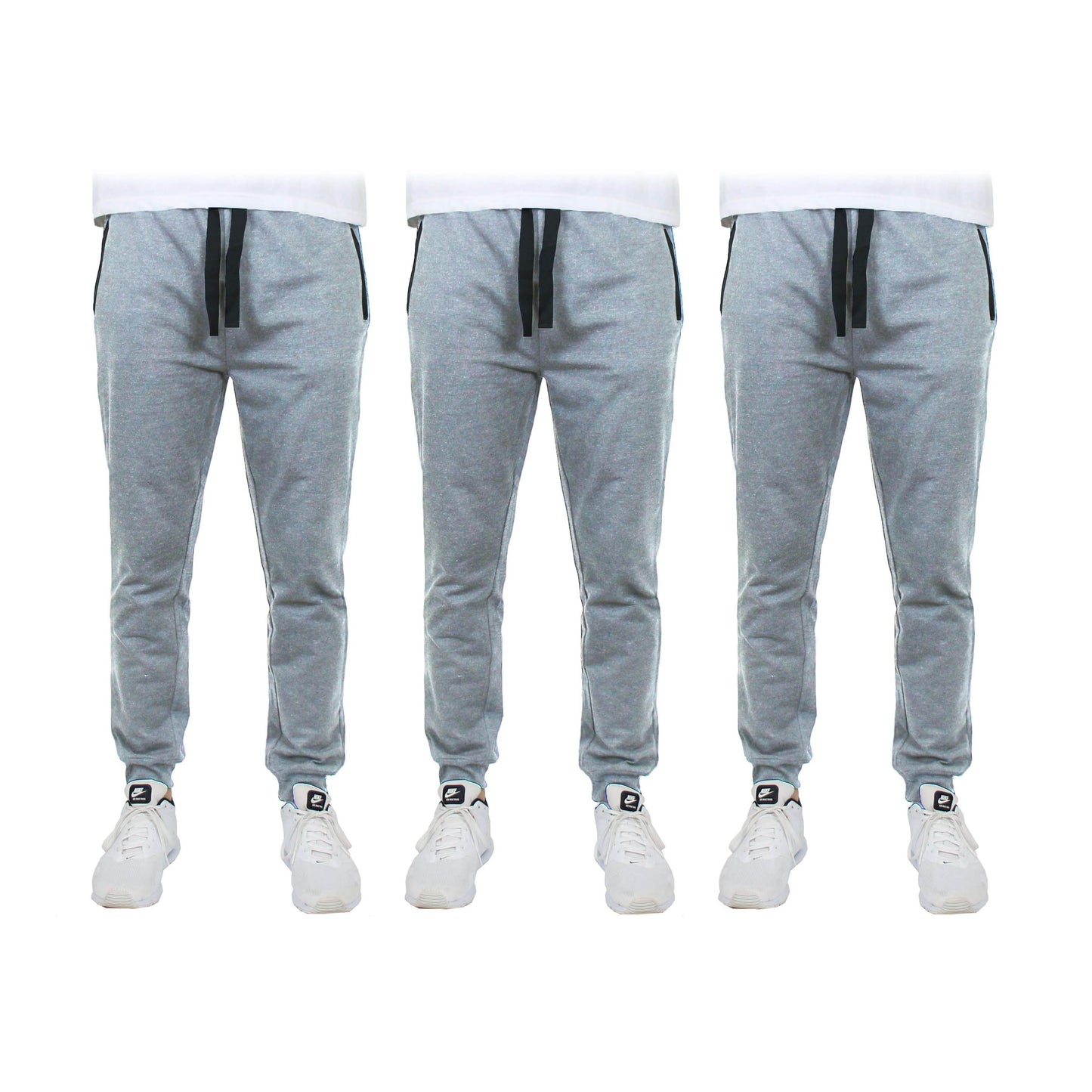 3-Pack: Men's Slim Fitting French Terry Jogger Lounge Pants with Zipper Pockets DailySale