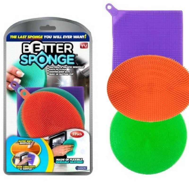 3-Pack: Multi-colored Textured Silicone Sponges - As Seen on TV Better Sponge DailySale