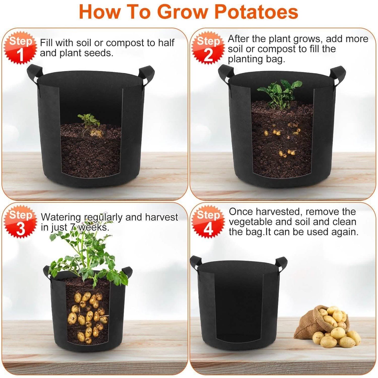 3-Pack: Planter Bags Breathable Planting Fabric Pots with Harvest Window DailySale