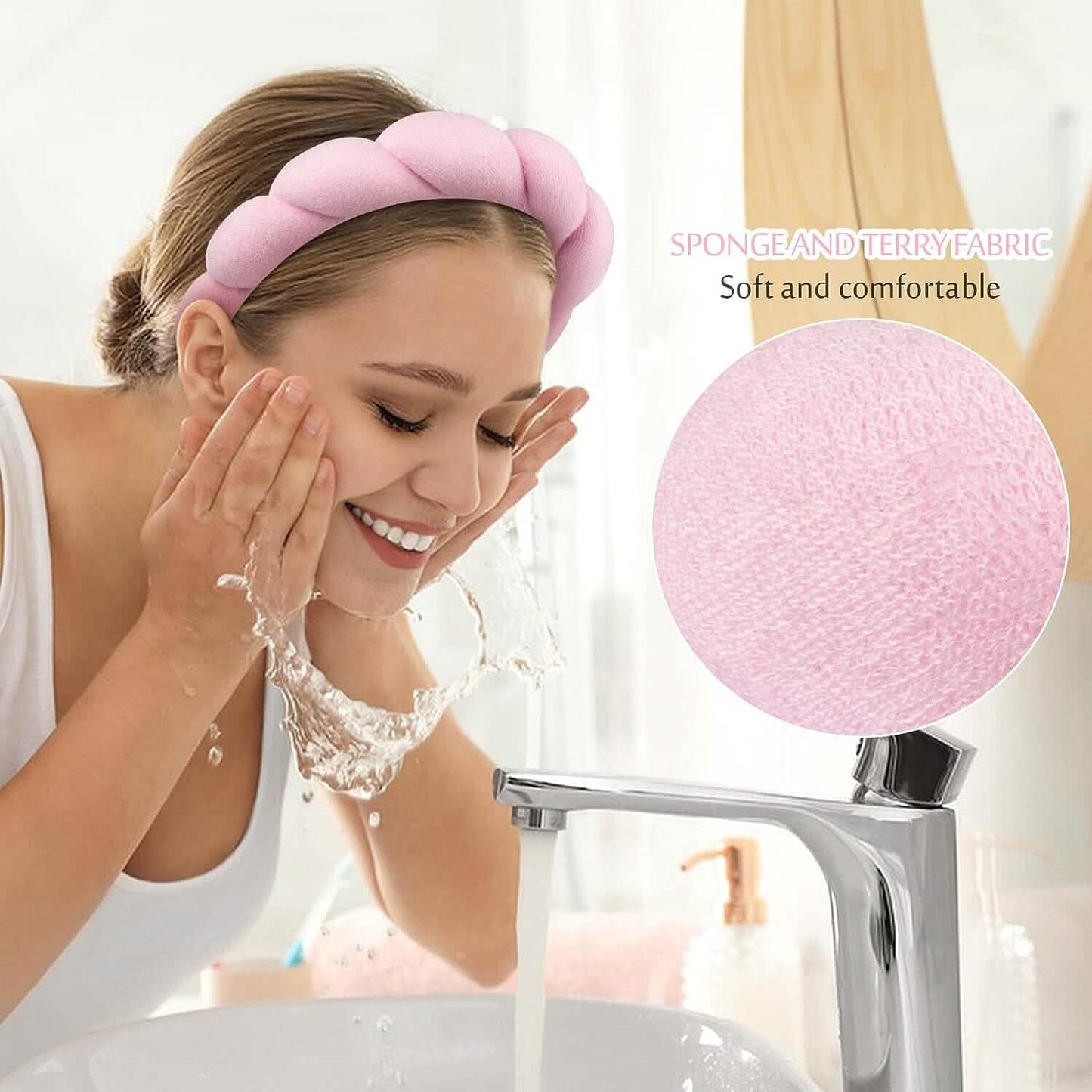 3-Pack:  Puffy Terry Towel Cloth Fabric Sponge Face Wash Head Band DailySale