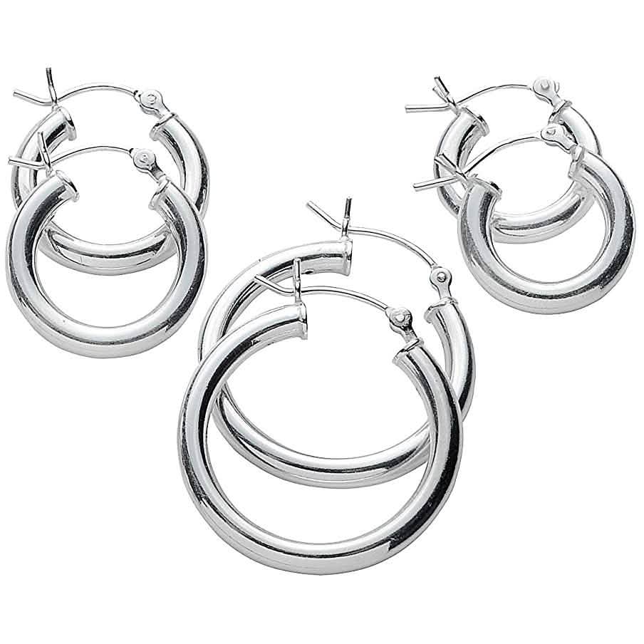 3-Pack: Sterling Silver Hoop Earrings DailySale