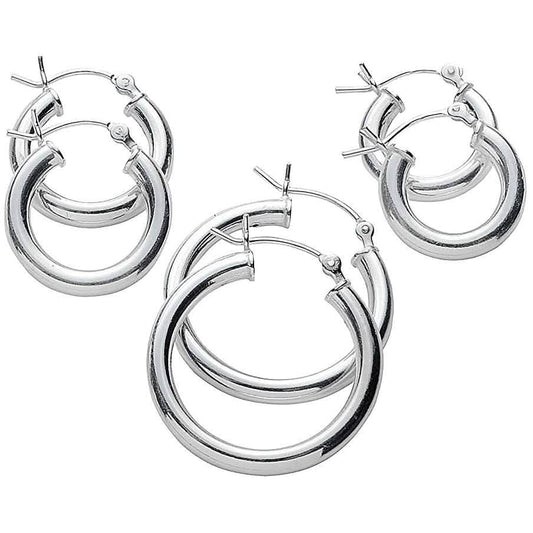 3-Pack: Sterling Silver Hoop Earrings DailySale