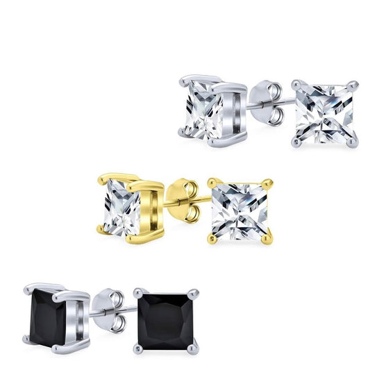 3-Pack: Sterling Silver Princess Cut Studs DailySale
