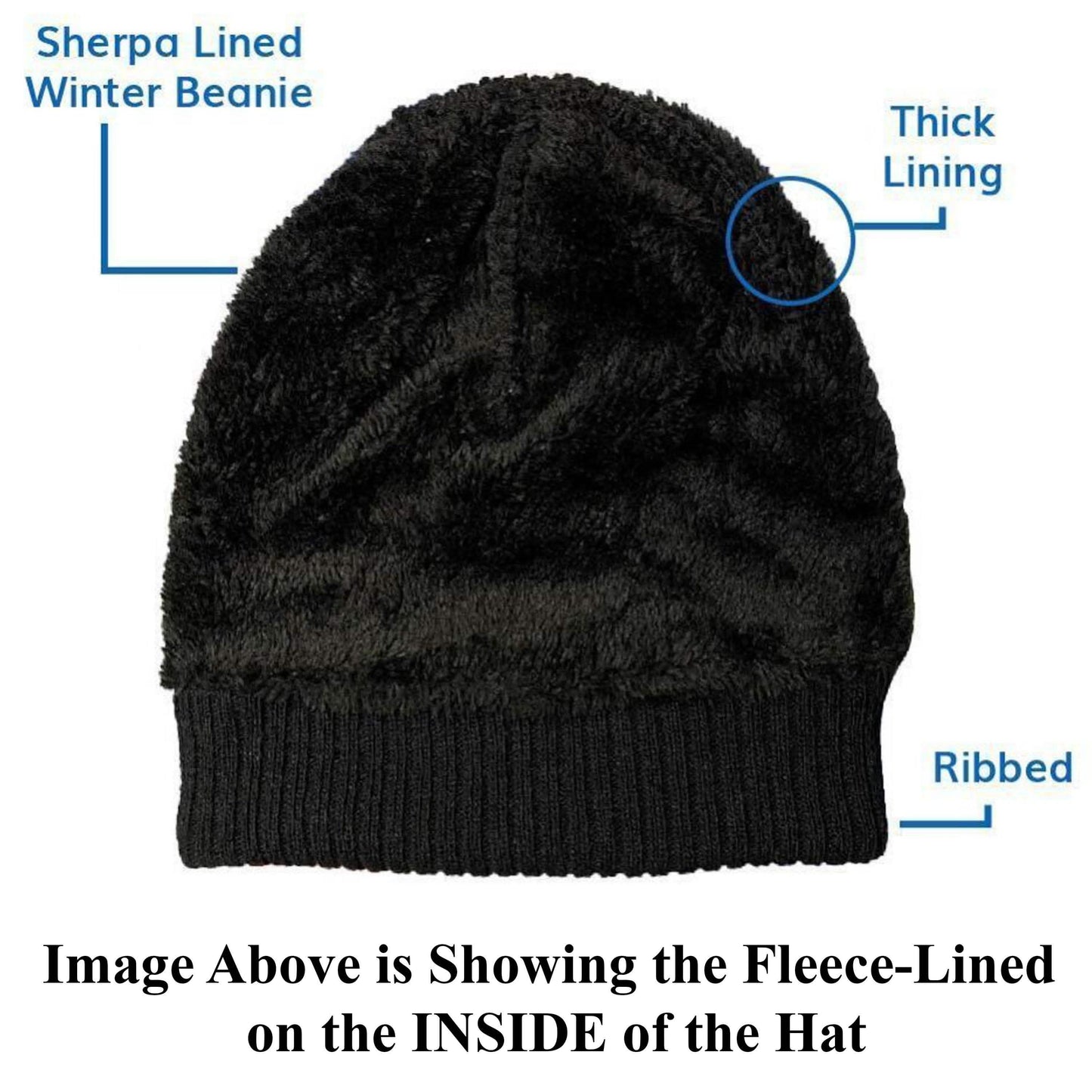 3-Pack: Unisex Black Sherpa Fleece-Lined Ribbed Beanie Hat DailySale