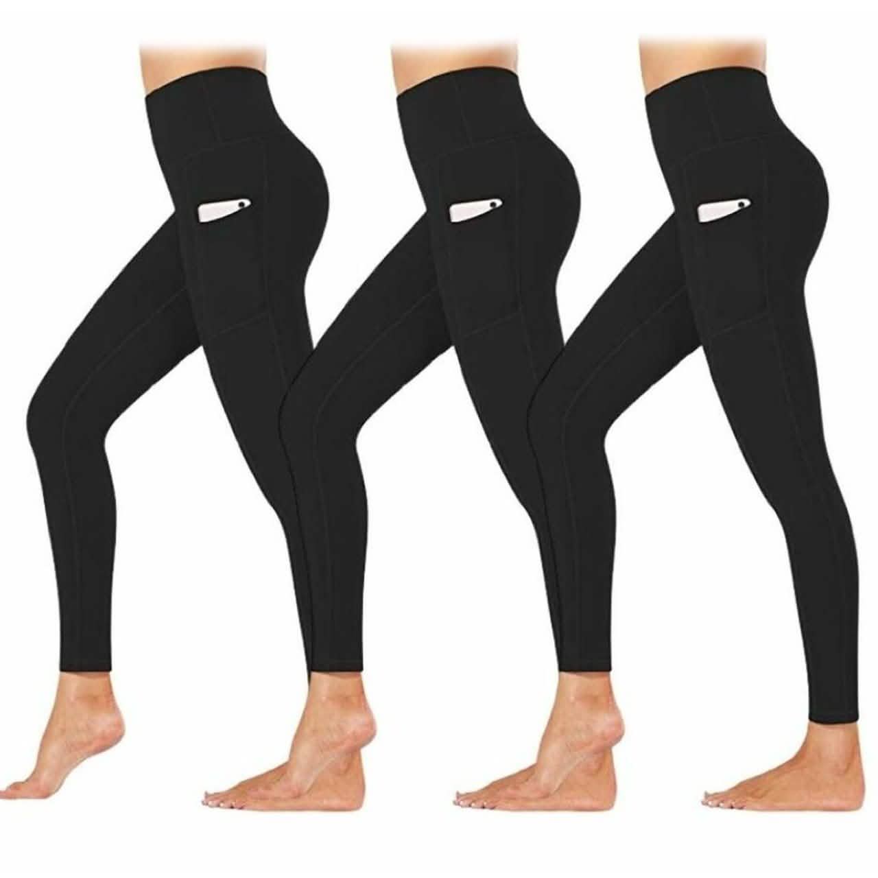 3-Pack: Women's Active Athletic Leggings with Side Pockets DailySale
