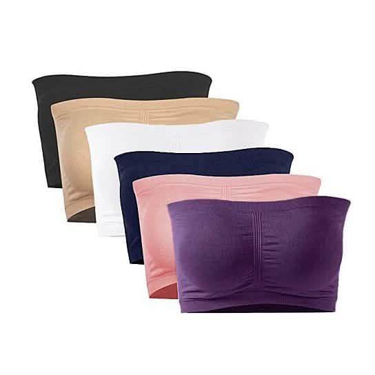3-Pack: Women's Seamless Strapless Bandeau Crop Tube Top Bra Padded Bralettes DailySale