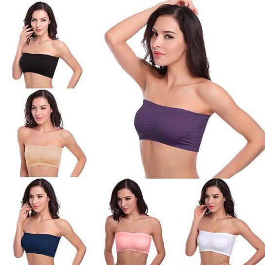 3-Pack: Women's Seamless Strapless Bandeau Crop Tube Top Bra Padded Bralettes DailySale