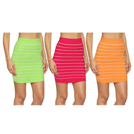 3-Pack: Women's Striped Seamless Microfiber Slim Nylon Pull-On Closure Mini Skirts DailySale