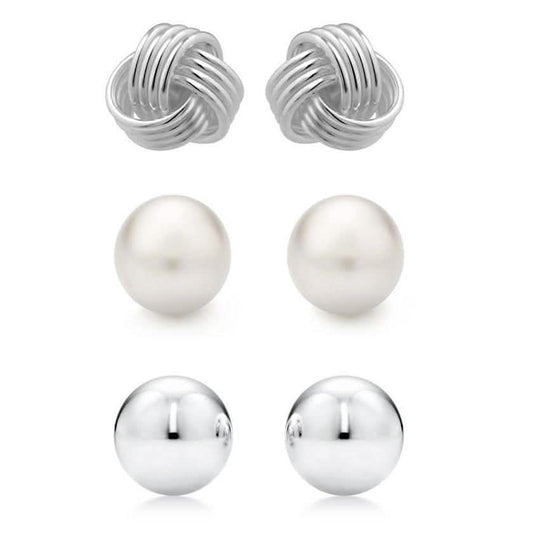 3-Pair Set: Sterling Silver Trio Stud Earring Set DailySale