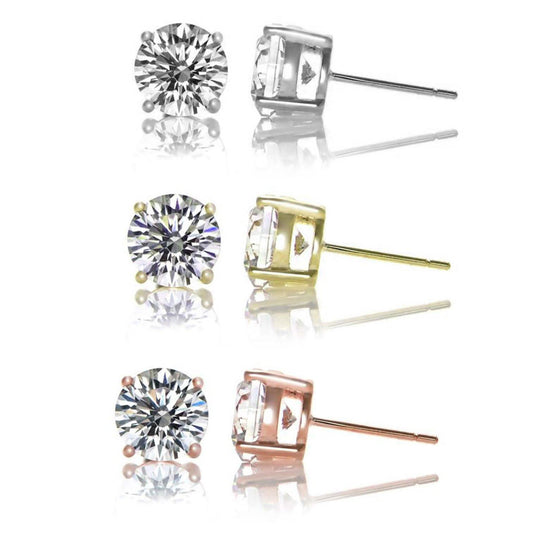3-Pair: Sterling Silver Cubic Zirconia Stud Earrings Set DailySale
