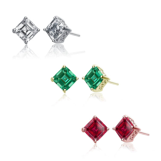 3-Pairs: Sterling Silver Cubic Zirconia Square Stud Earrings Set DailySale