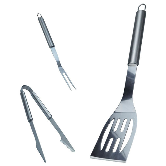3-Piece: Heavy-Duty BBQ Grilling Stainless Steel Spatula Fork and Tongs DailySale
