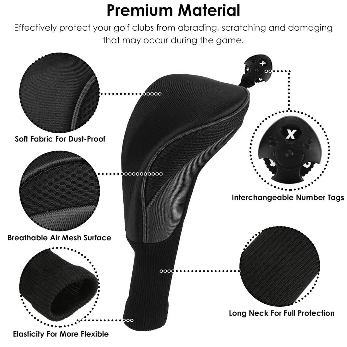 3-Piece: Long Neck Mesh Golf Club Head Cover DailySale