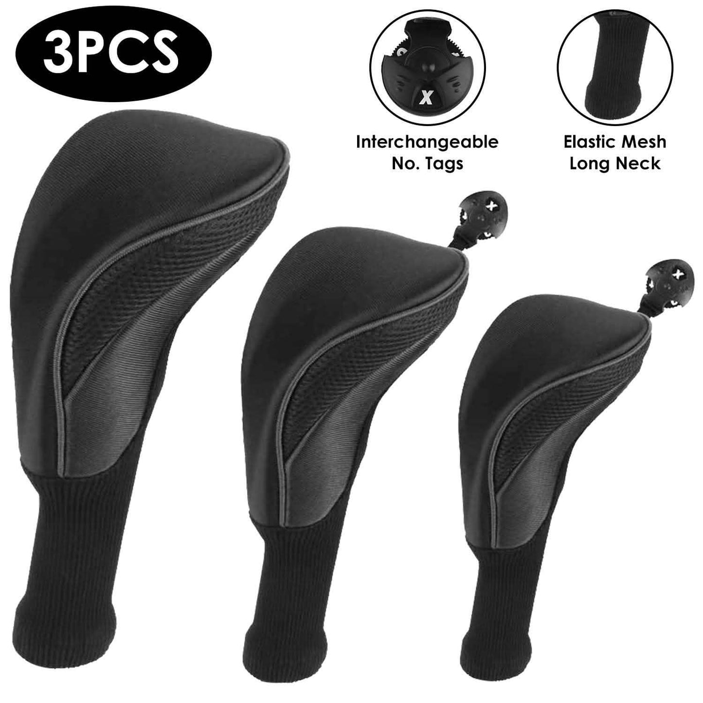 3-Piece: Long Neck Mesh Golf Club Head Cover DailySale