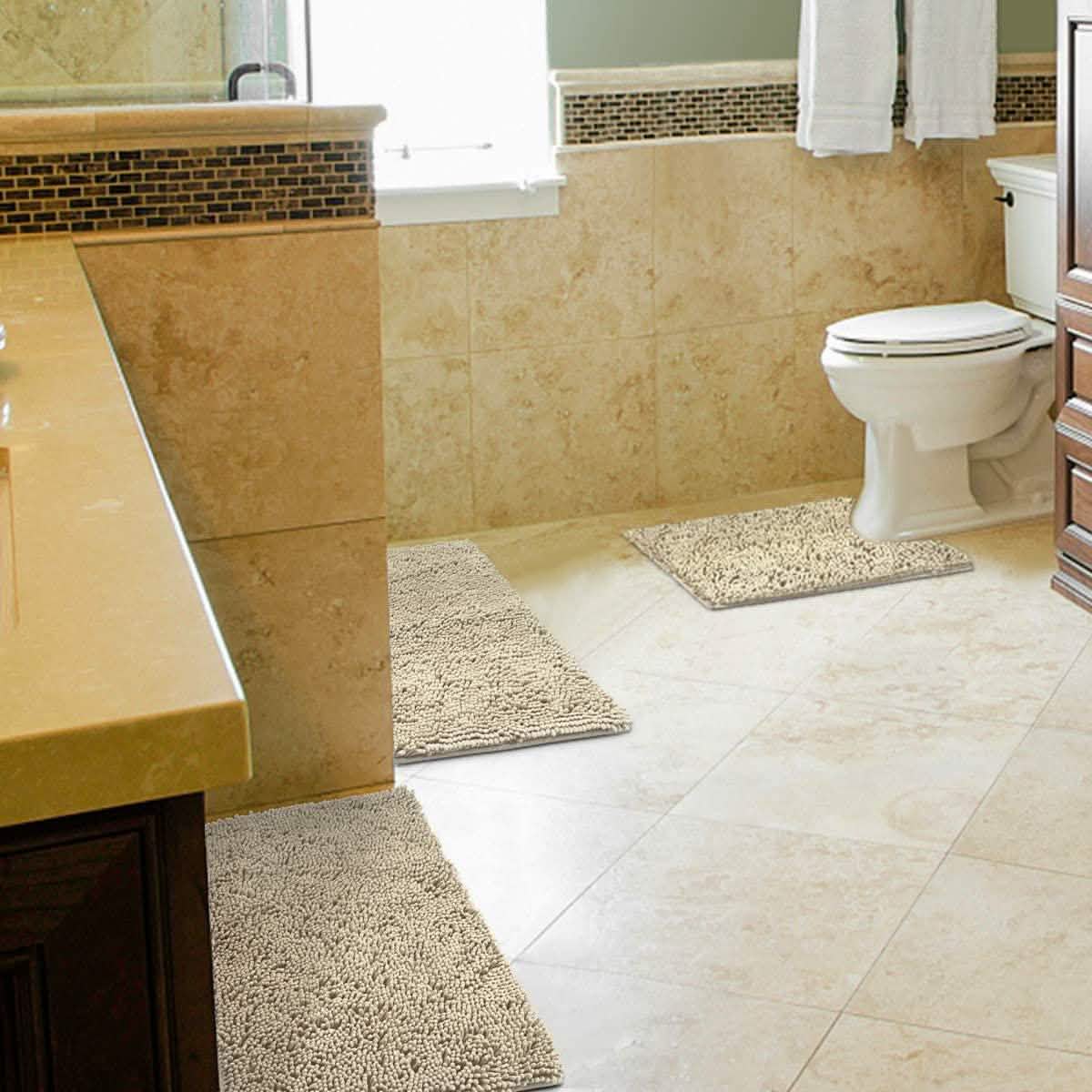 3-Piece Set: Bathroom Rugs Set Ultra Soft Non Slip and Absorbent Chenille DailySale