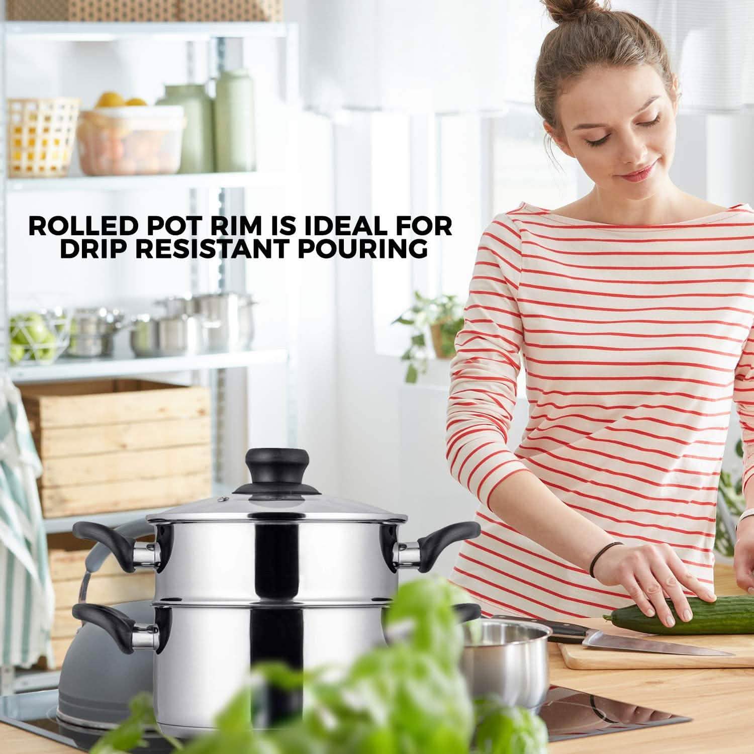 3-Piece Set: Chef's Star Stainless Steel Cookware 2 Quart Steamer Basket Set DailySale