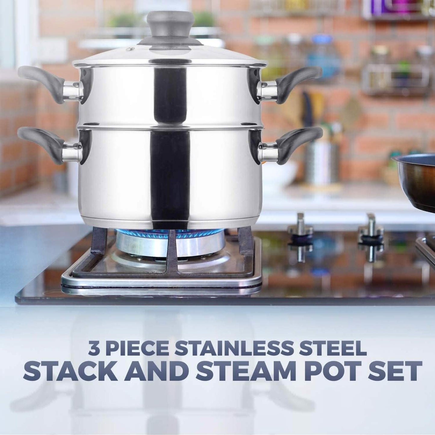 3-Piece Set: Chef's Star Stainless Steel Cookware 2 Quart Steamer Basket Set DailySale