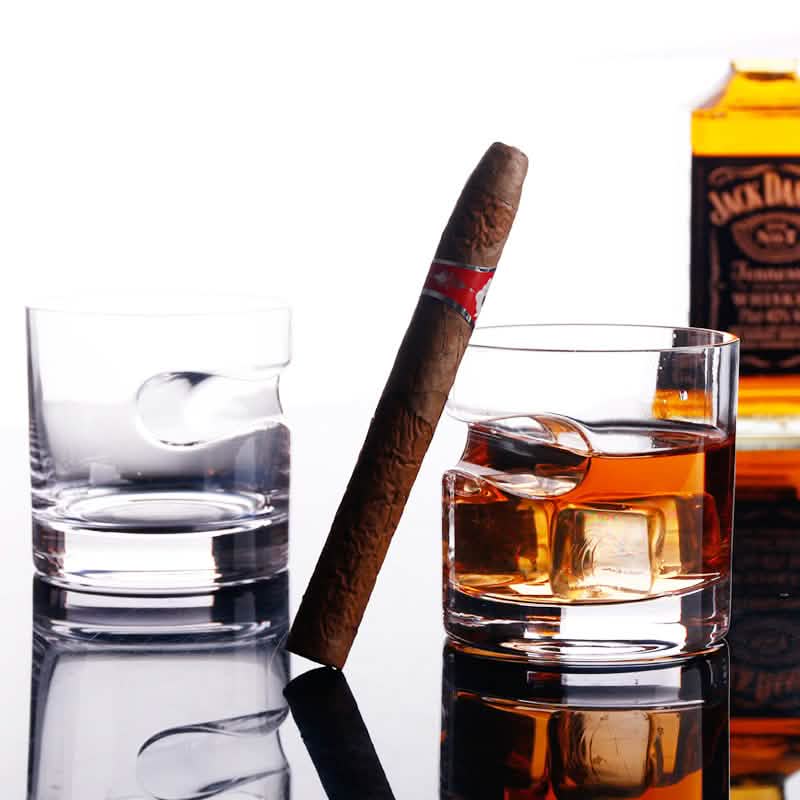 3-Piece Set: Cigar-Holding Whiskey Glasses with Cigar Cutter DailySale