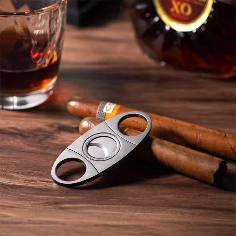 3-Piece Set: Cigar-Holding Whiskey Glasses with Cigar Cutter DailySale
