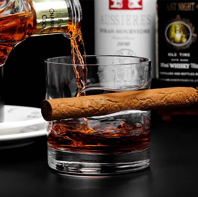 3-Piece Set: Cigar-Holding Whiskey Glasses with Cigar Cutter DailySale
