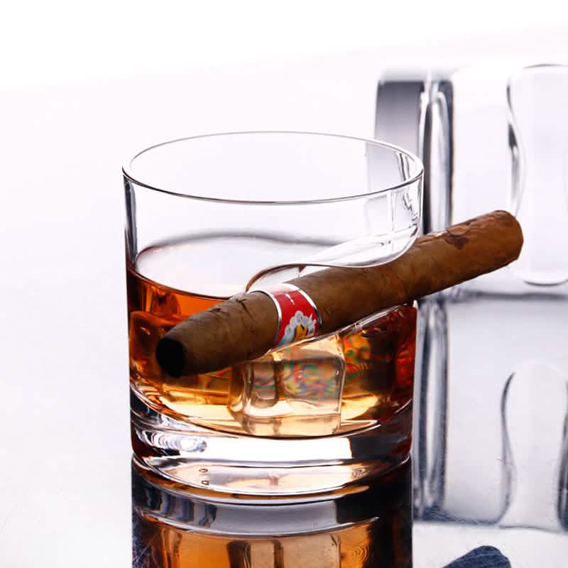3-Piece Set: Cigar-Holding Whiskey Glasses with Cigar Cutter DailySale