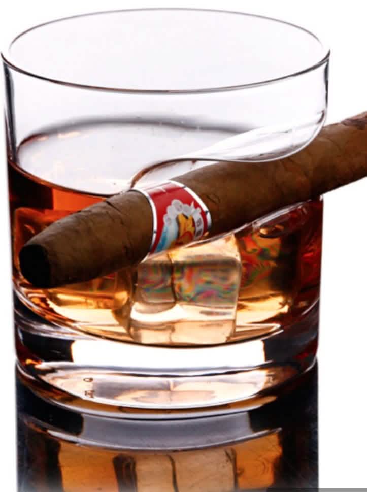 3-Piece Set: Cigar-Holding Whiskey Glasses with Cigar Cutter DailySale