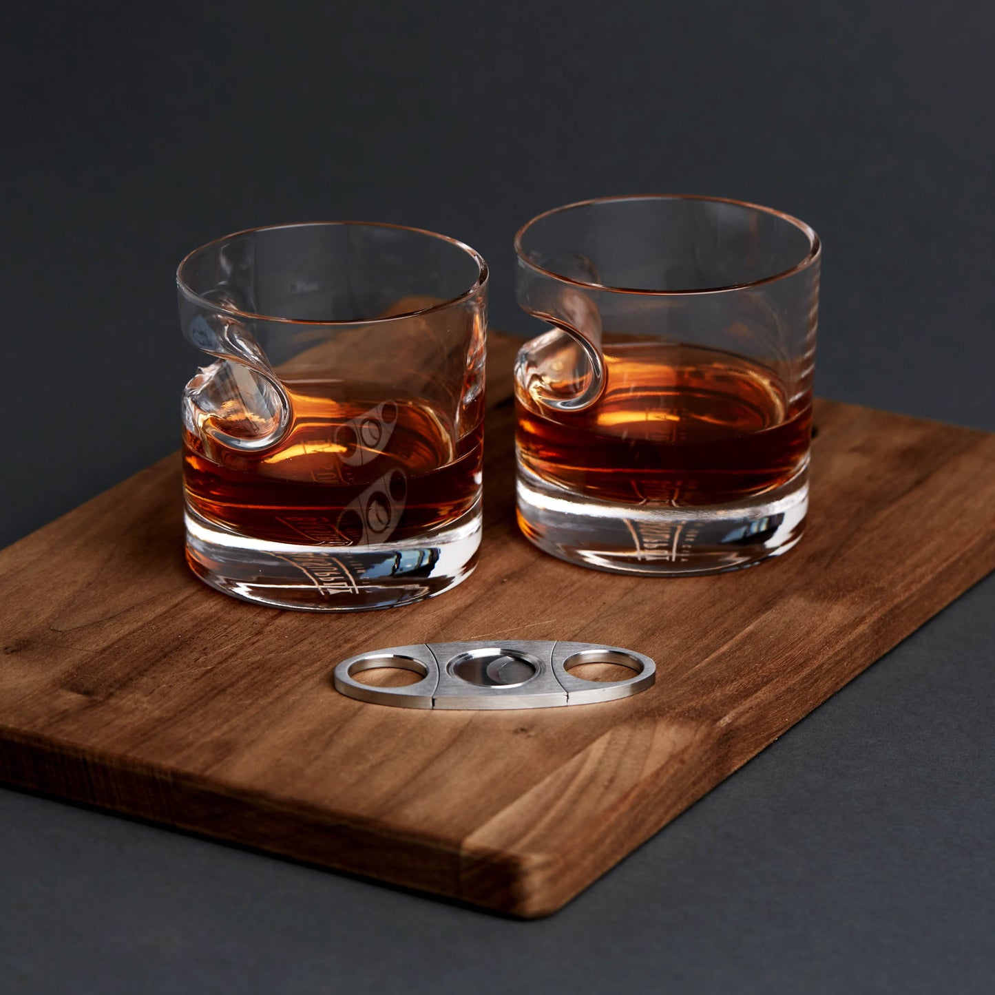 3-Piece Set: Cigar-Holding Whiskey Glasses with Cigar Cutter DailySale