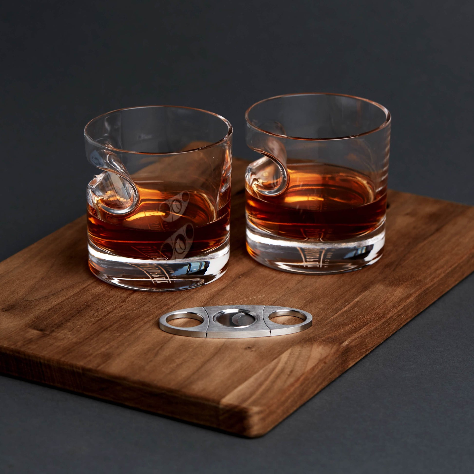 3-Piece Set: Cigar-Holding Whiskey Glasses with Cigar Cutter DailySale