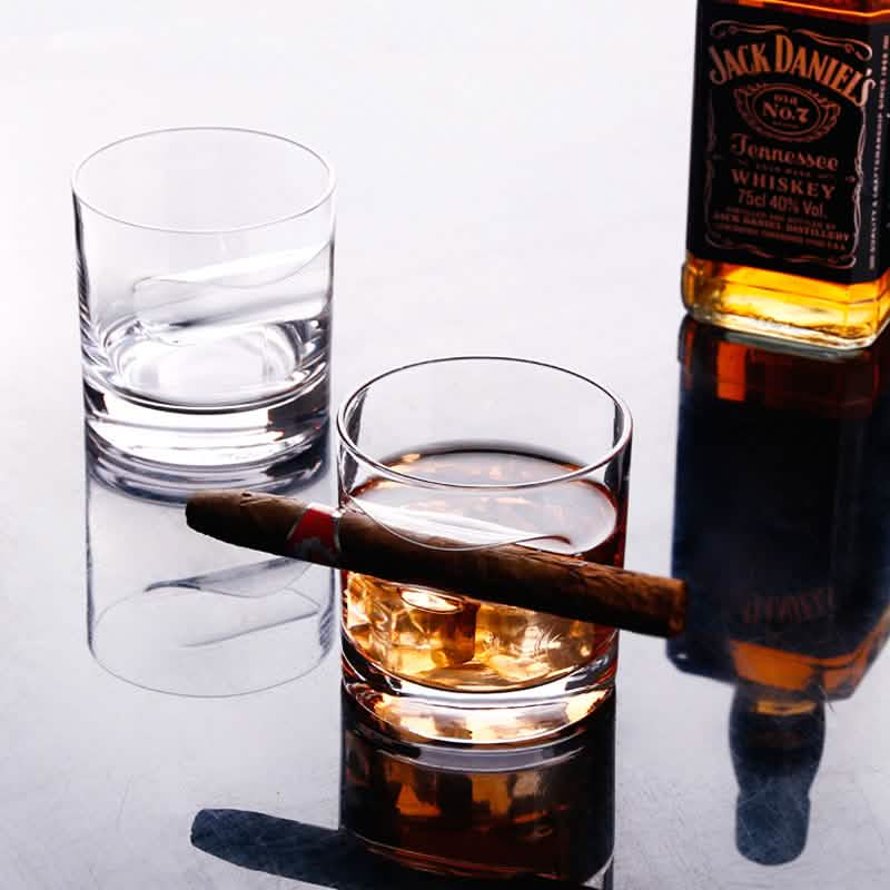 3-Piece Set: Cigar-Holding Whiskey Glasses with Cigar Cutter DailySale